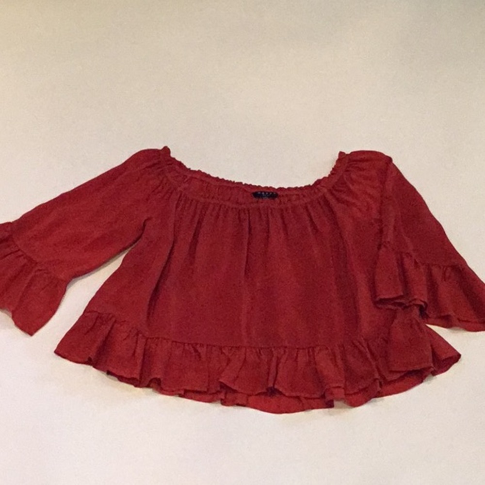 RED SILK OFF SHOULDER TOP